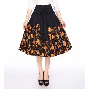 Black and Orange Floral Swing Skirt NWOT
